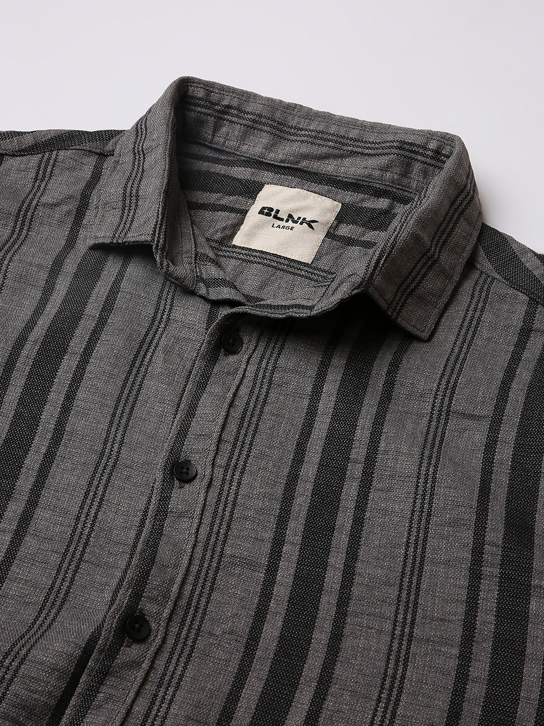 TEXTURED STRIPED  GREY HALF SLEEVE SHIRT