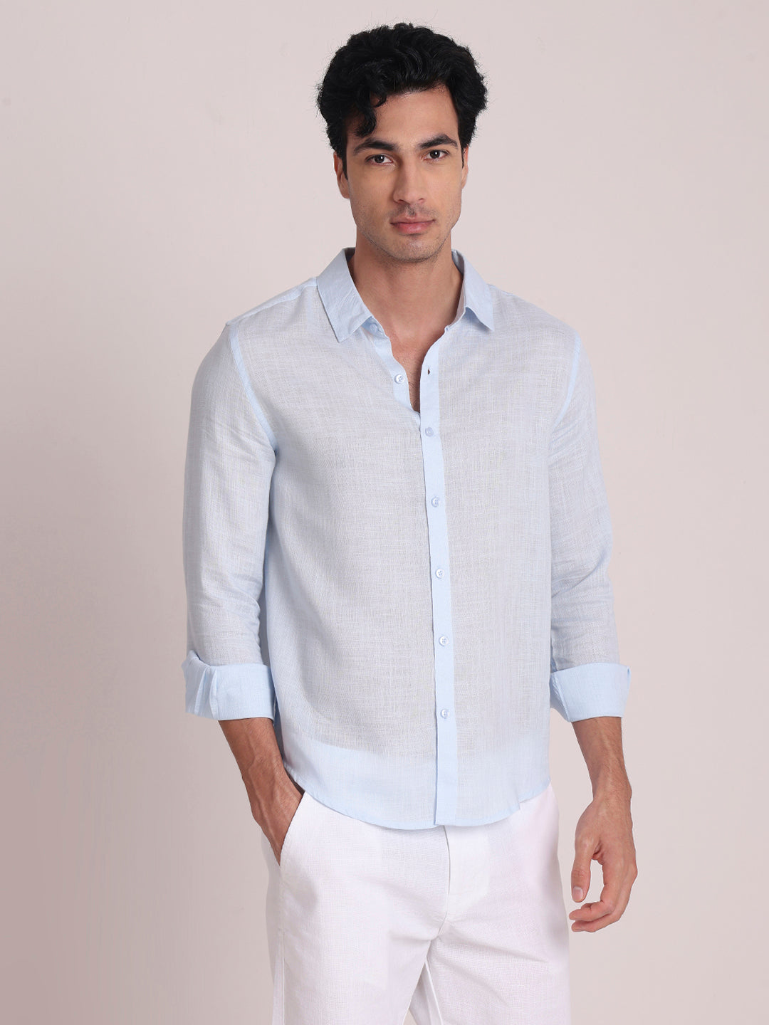 Light Blue Premium Linen Blend Shirt