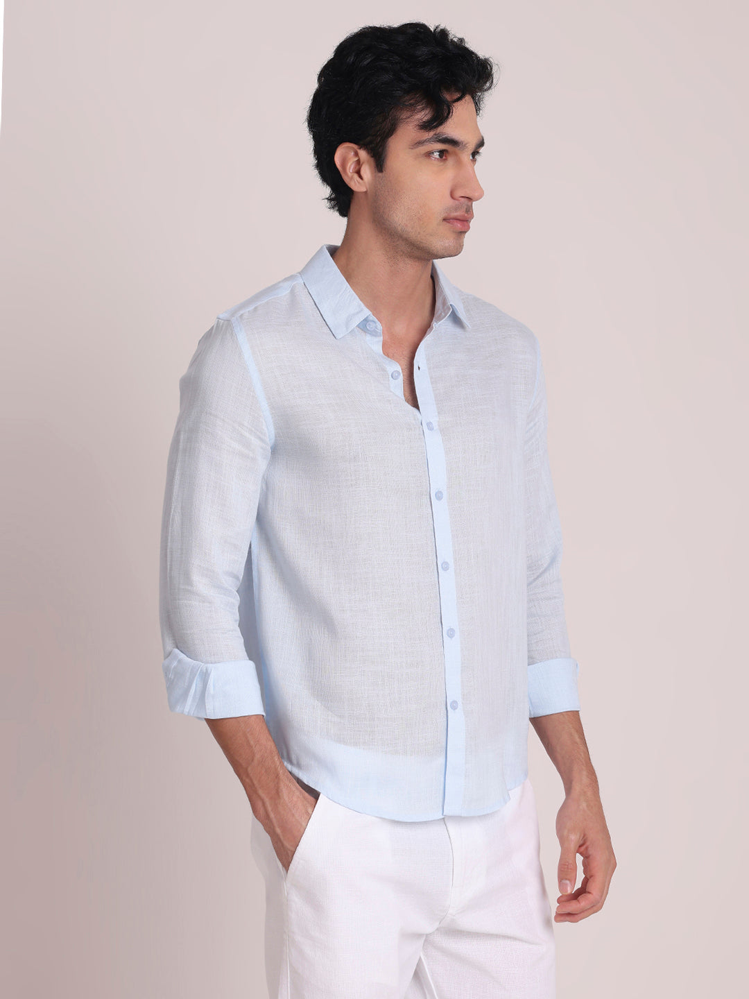 Light Blue Premium Linen Blend Shirt