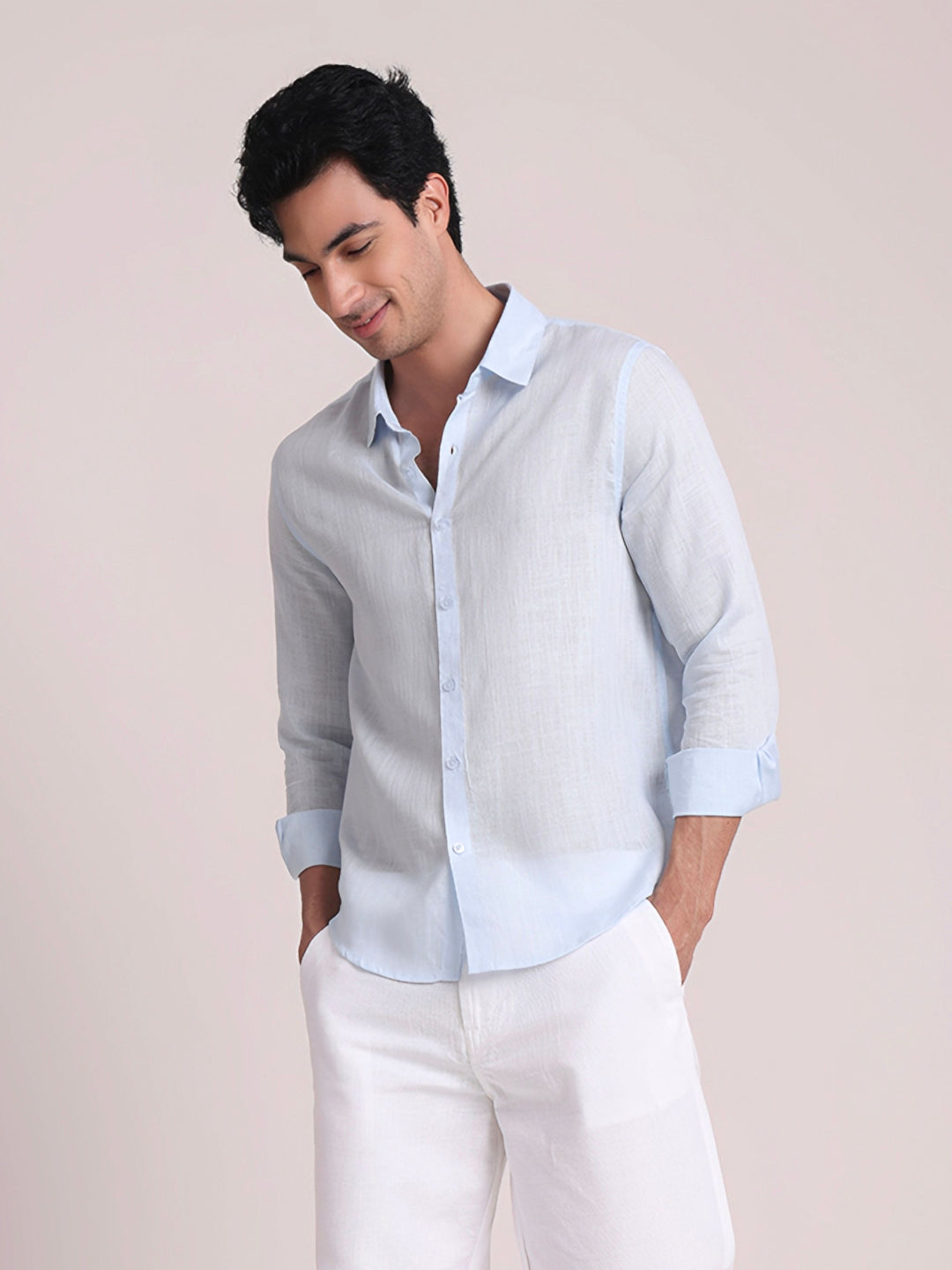 Light Blue Premium Linen Blend Shirt