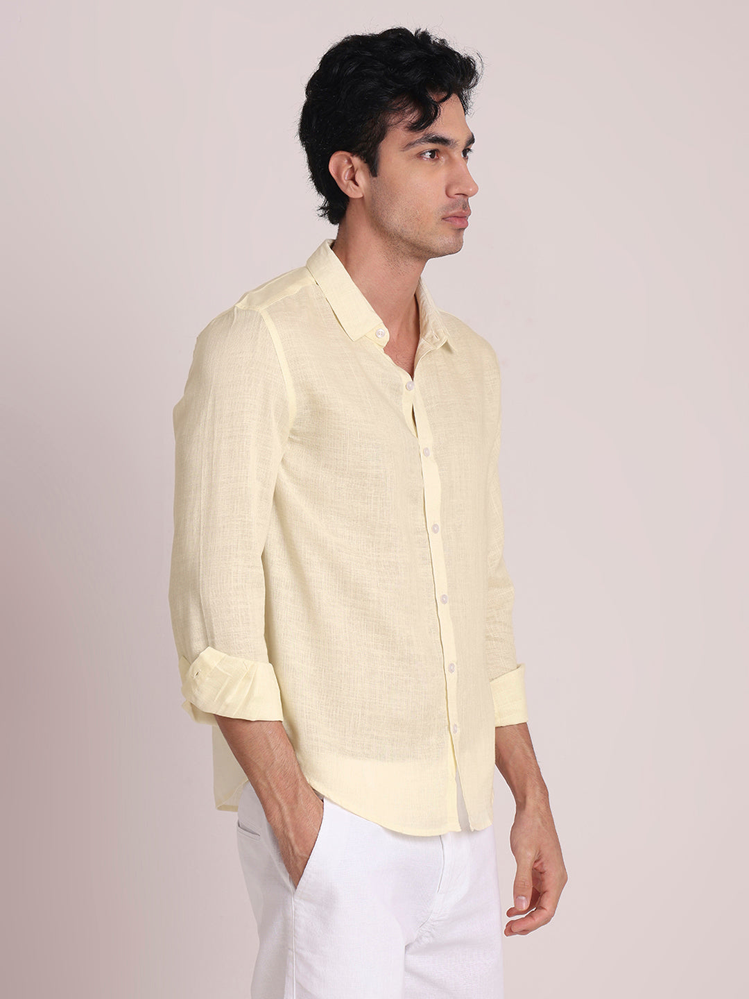 Lemon Yellow Premium Linen Blend Shirt