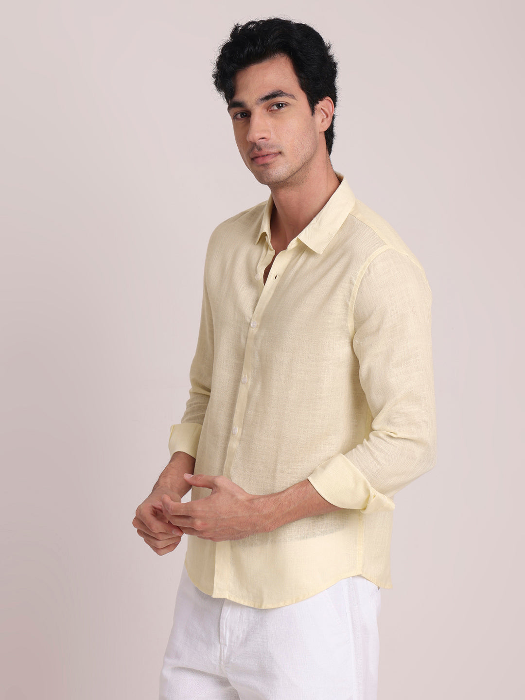 Lemon Yellow Premium Linen Blend Shirt