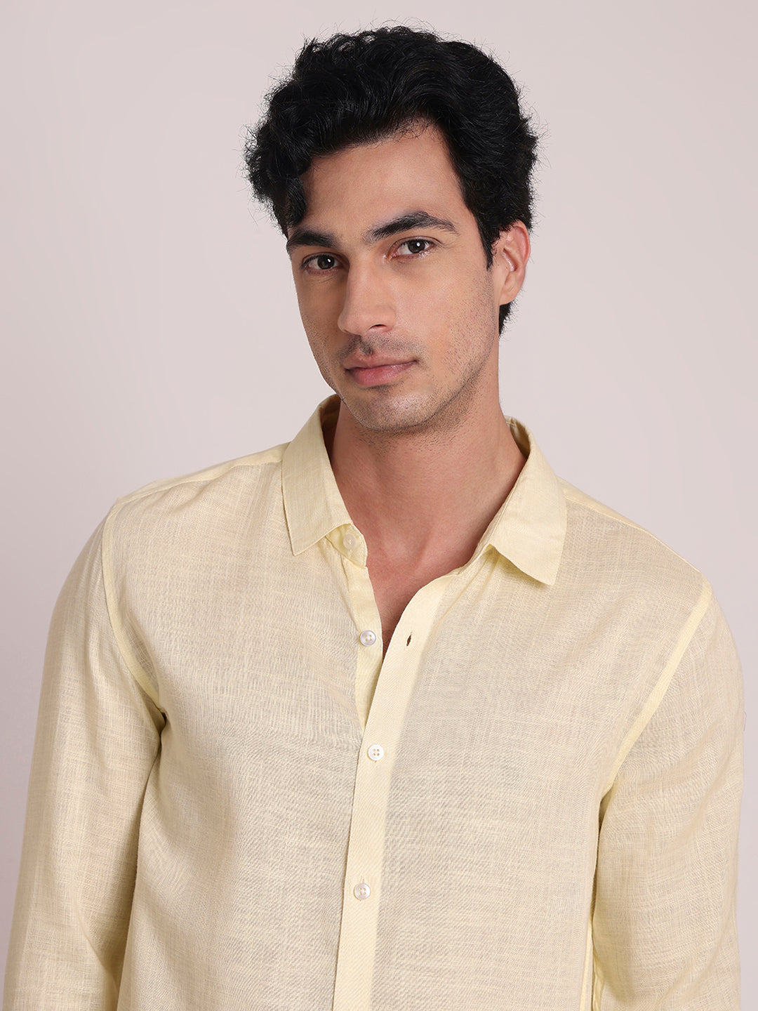 Lemon Yellow Premium Linen Blend Shirt