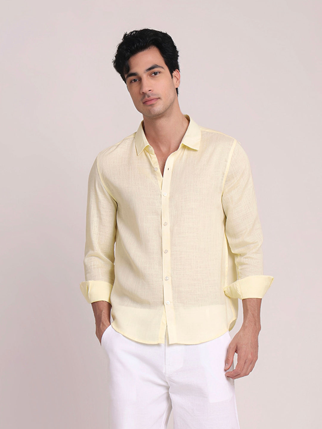 Lemon Yellow Premium Linen Blend Shirt