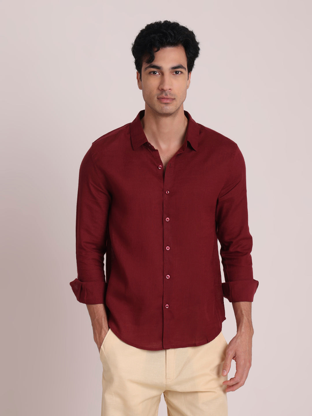 Maroon Premium Linen Blend Shirt