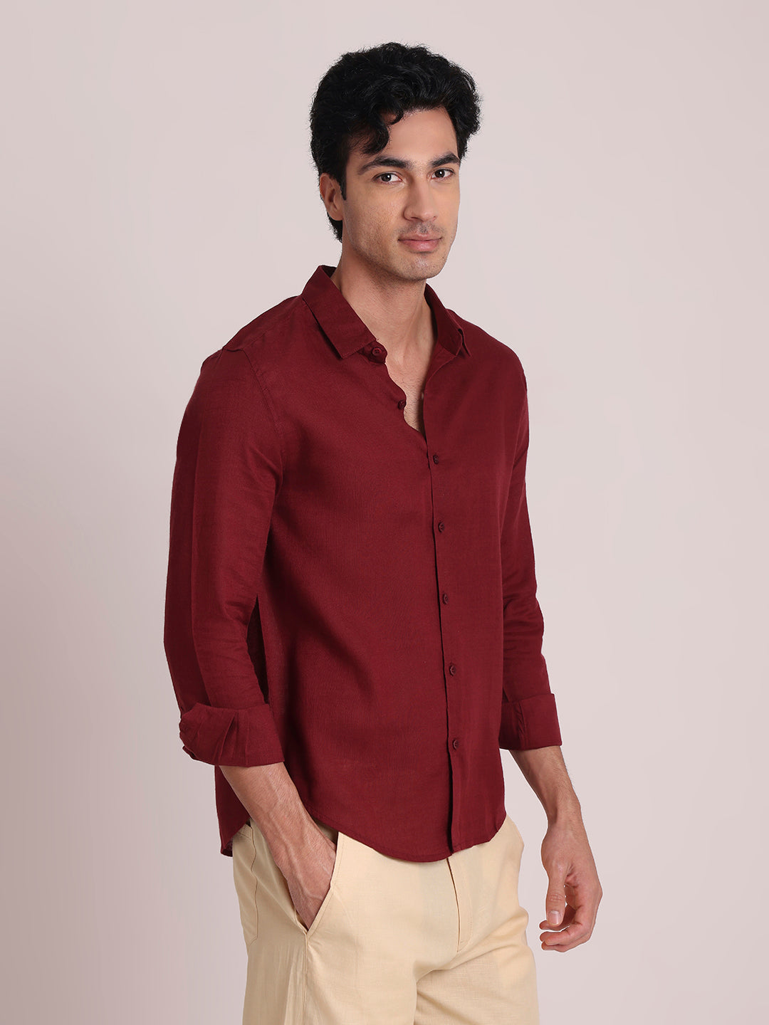 Maroon Premium Linen Blend Shirt