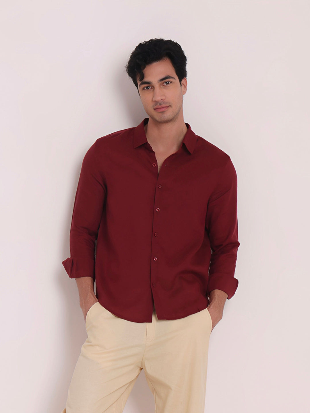 Maroon Premium Linen Blend Shirt