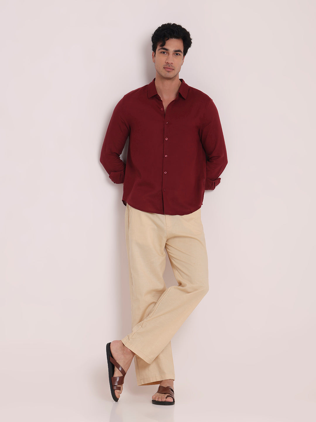 Maroon Premium Linen Blend Shirt