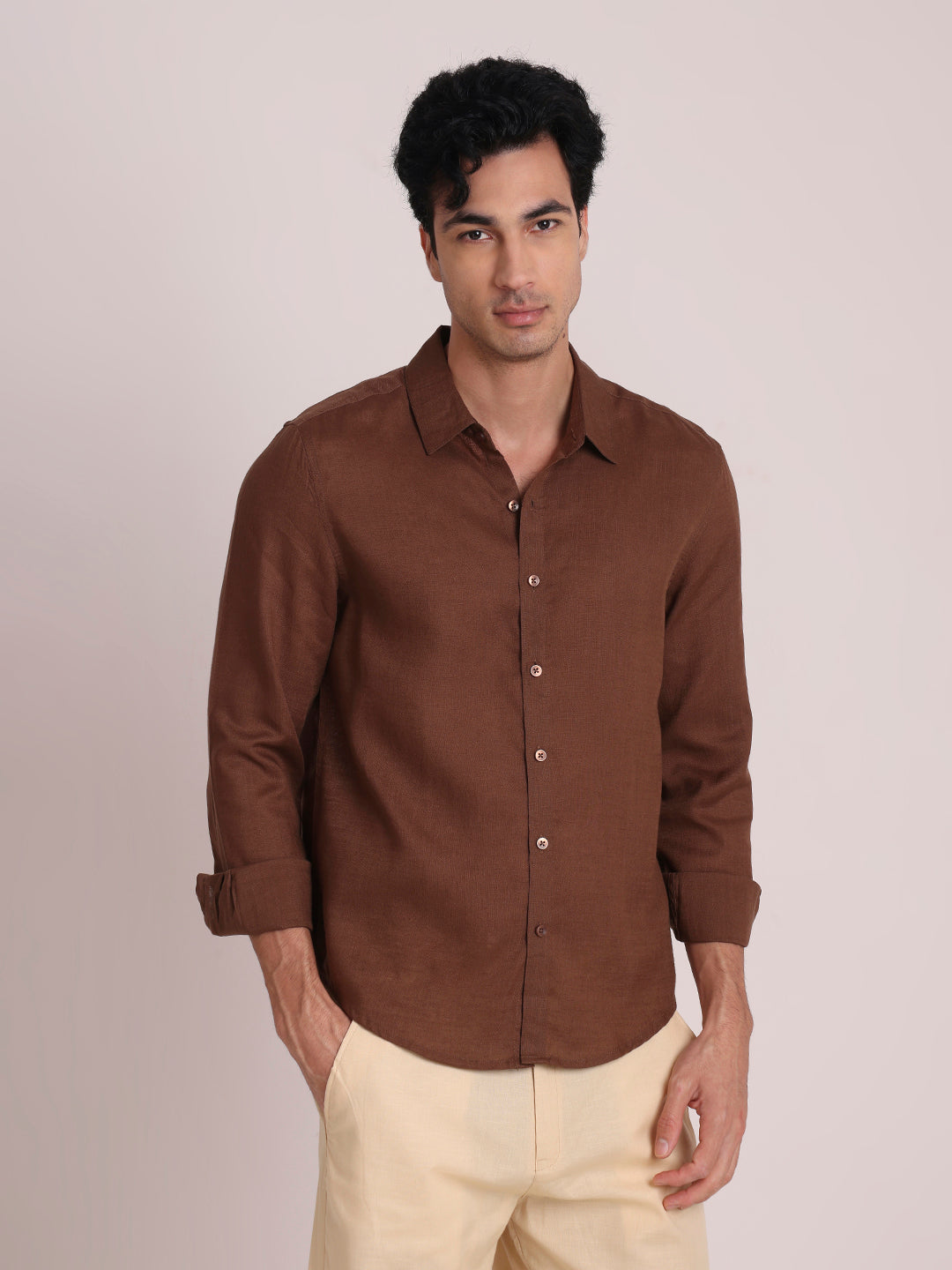 Khaki Premium Linen Blend Shirt