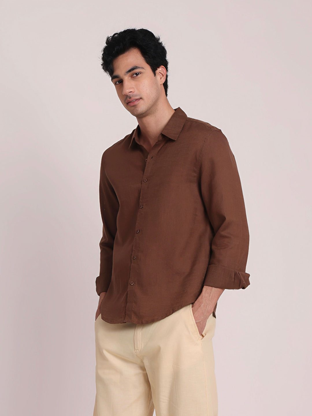 Khaki Premium Linen Blend Shirt