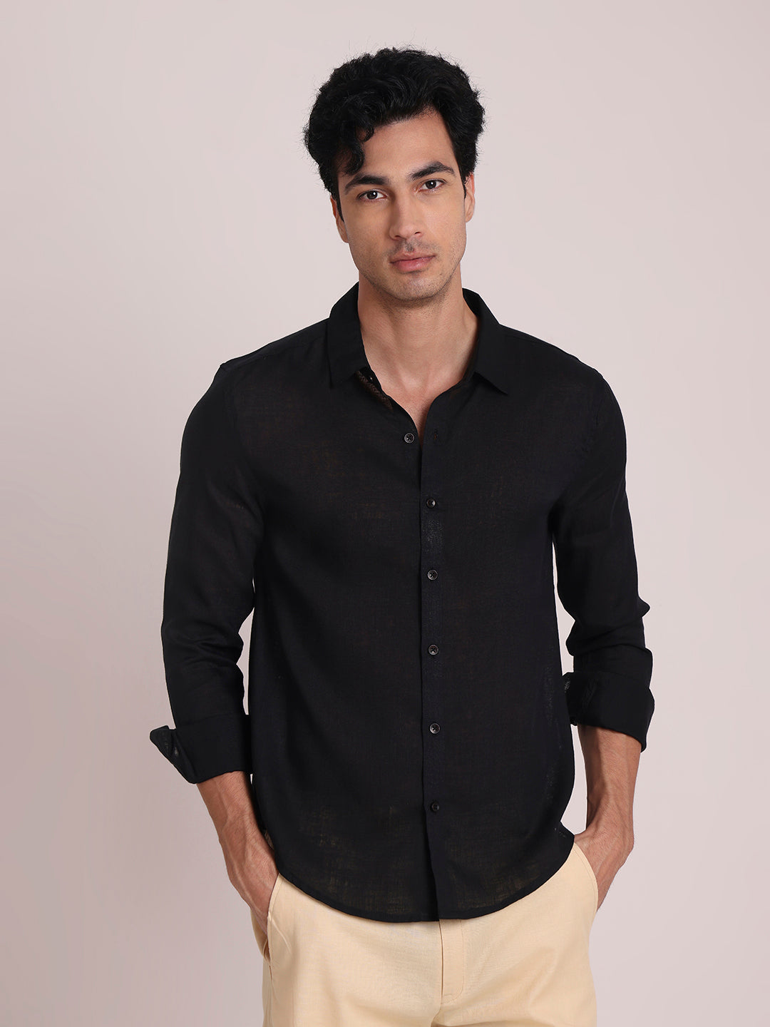 Black Premium Linen Blend Shirt
