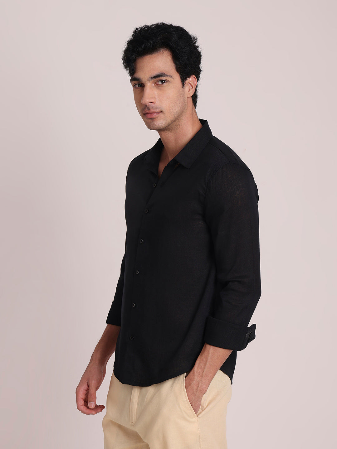 Black Premium Linen Blend Shirt