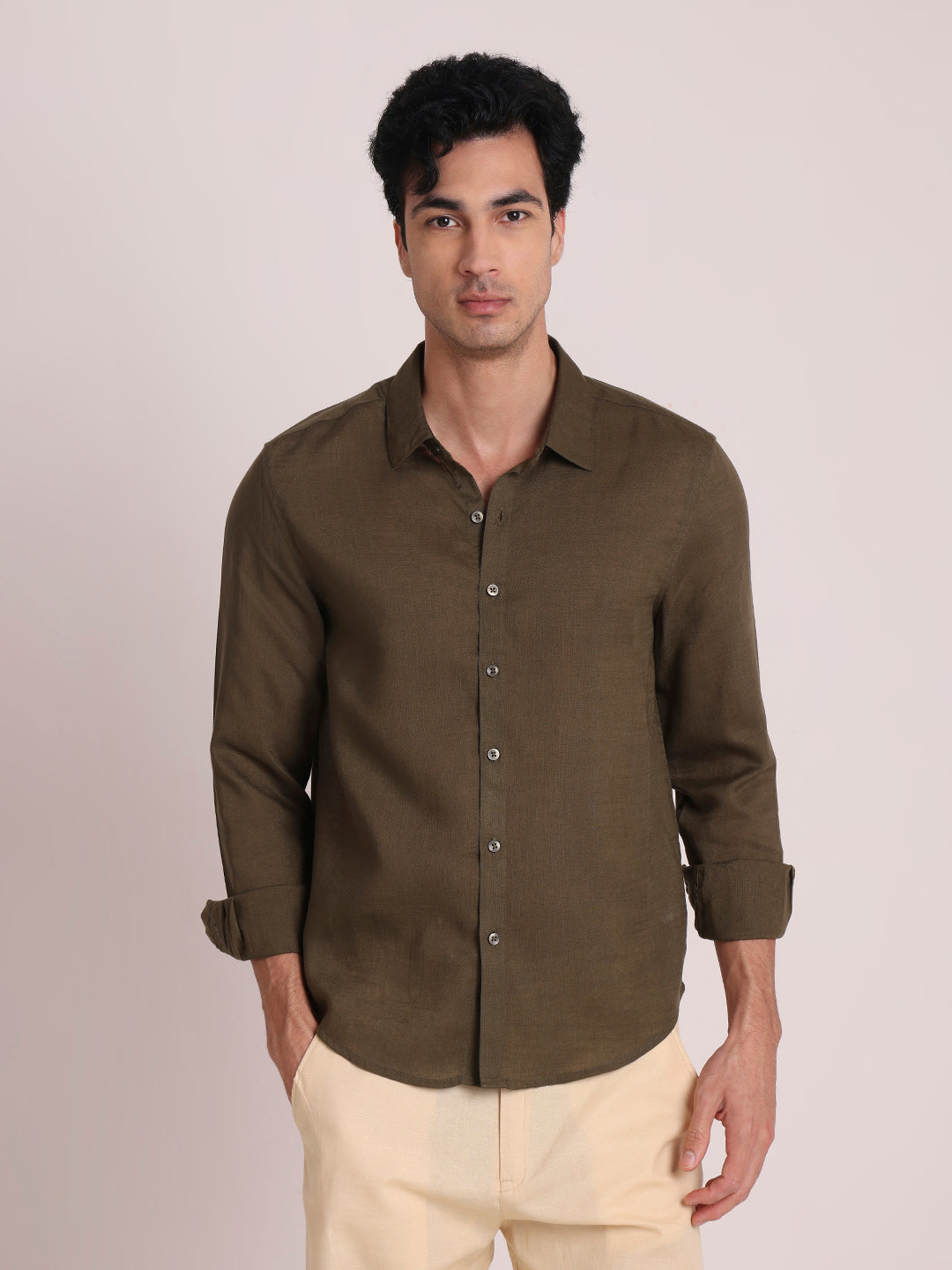 Dark Green Premium Linen Blend Shirt