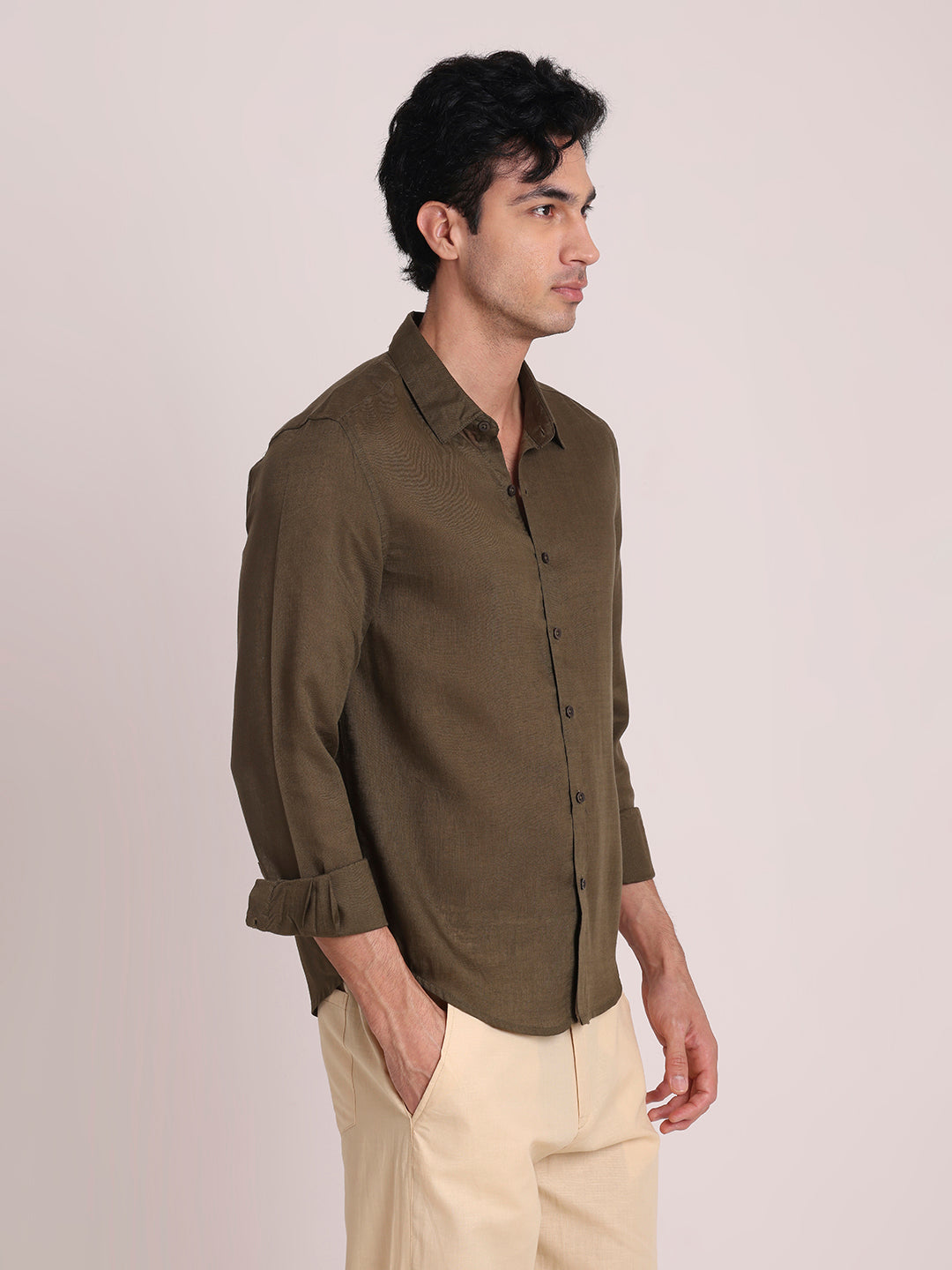 Dark Green Premium Linen Blend Shirt
