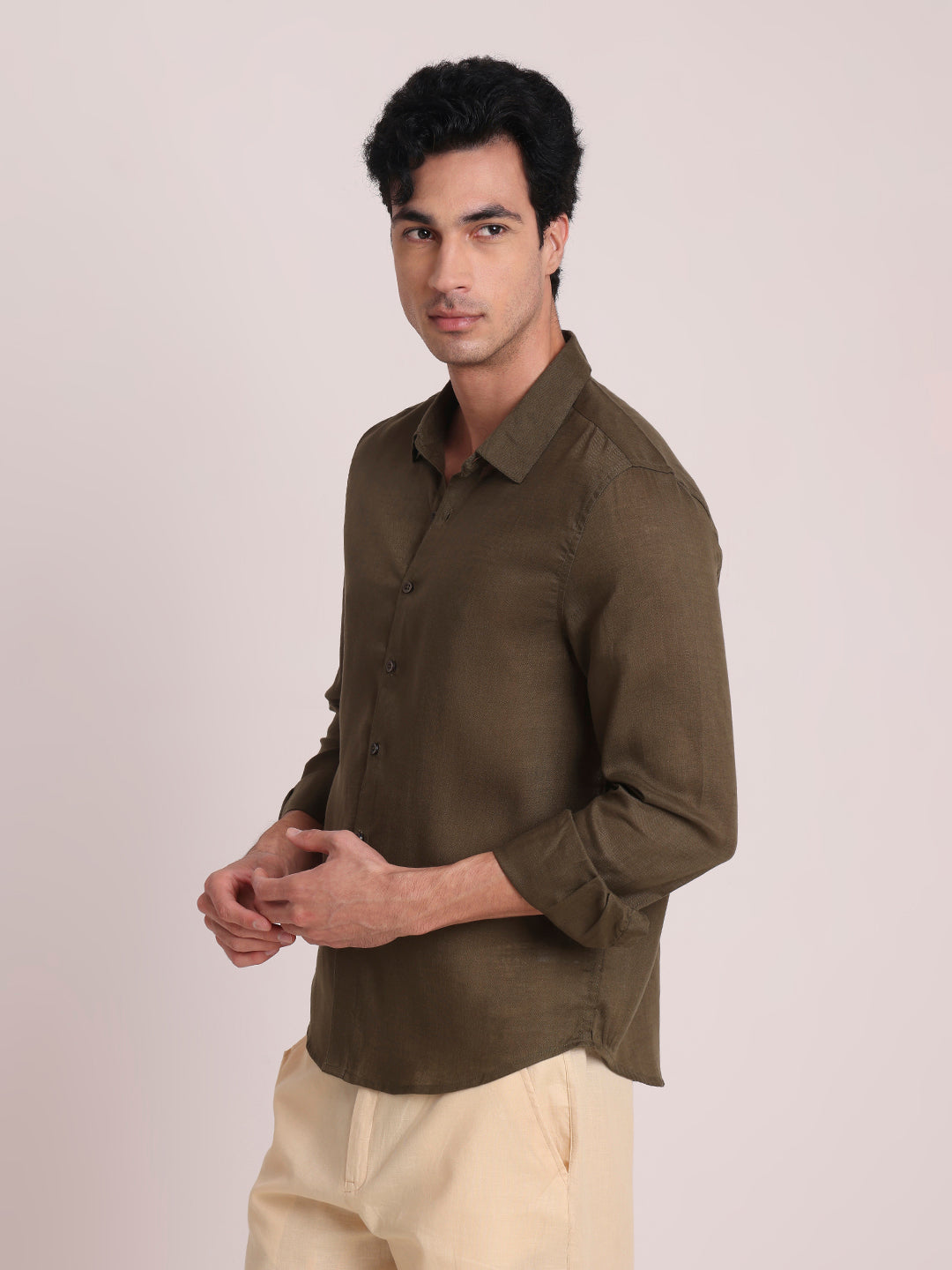 Dark Green Premium Linen Blend Shirt