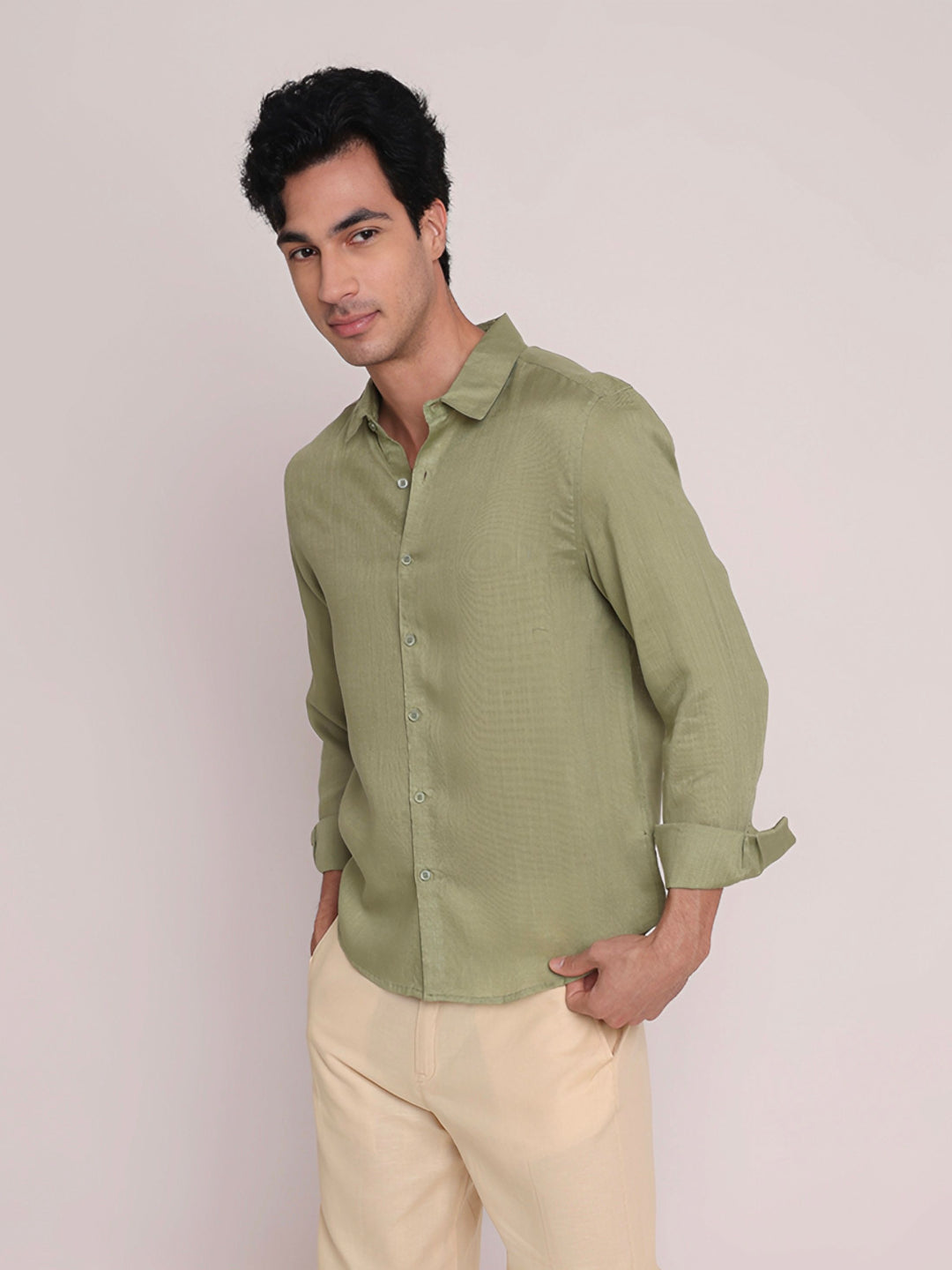 Olive Premium Linen Blend Shirt