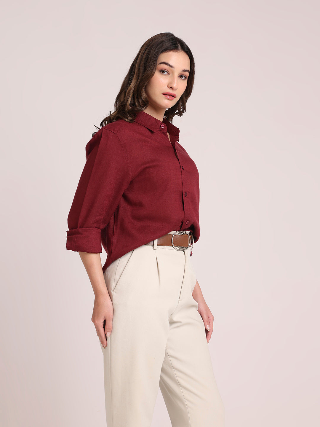 Maroon Premium Linen Blend Shirt