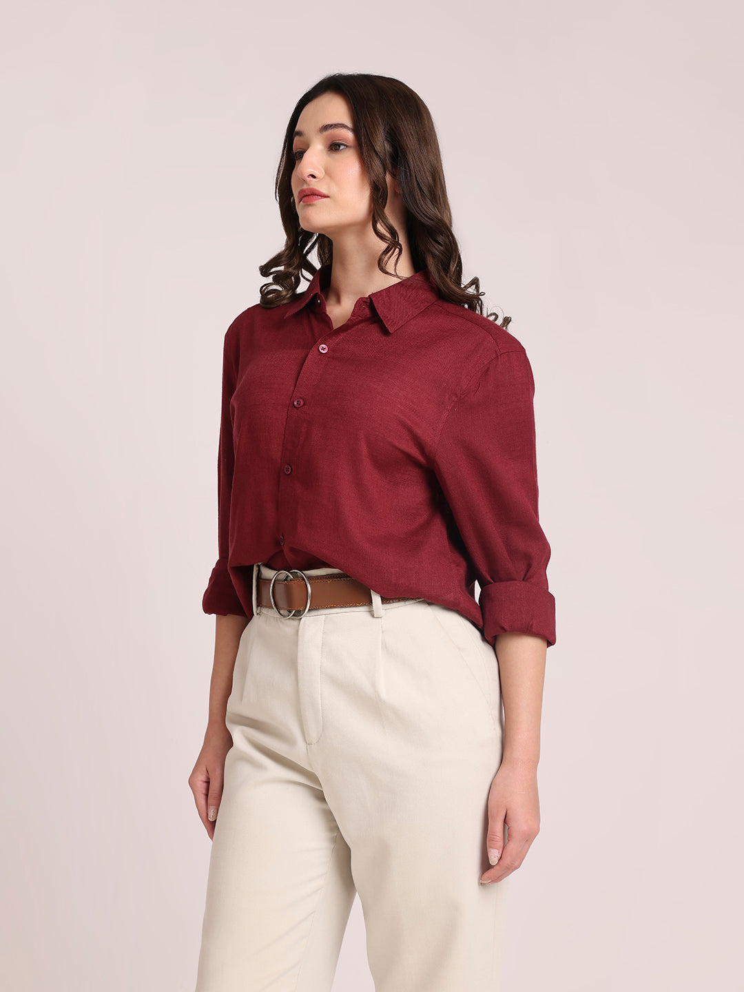 Maroon Premium Linen Blend Shirt
