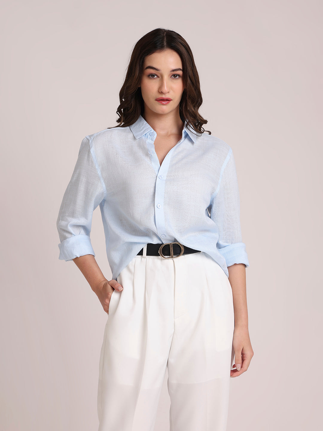 Light Blue Premium Linen Blend Shirt