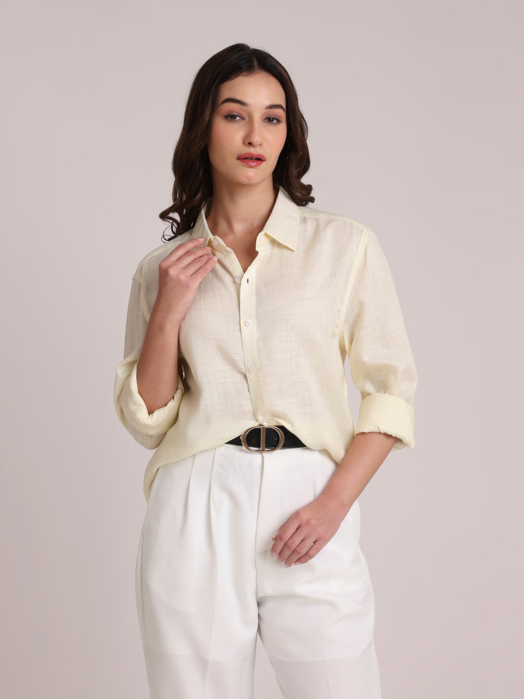 Lemon Yellow Premium Linen Blend Shirt