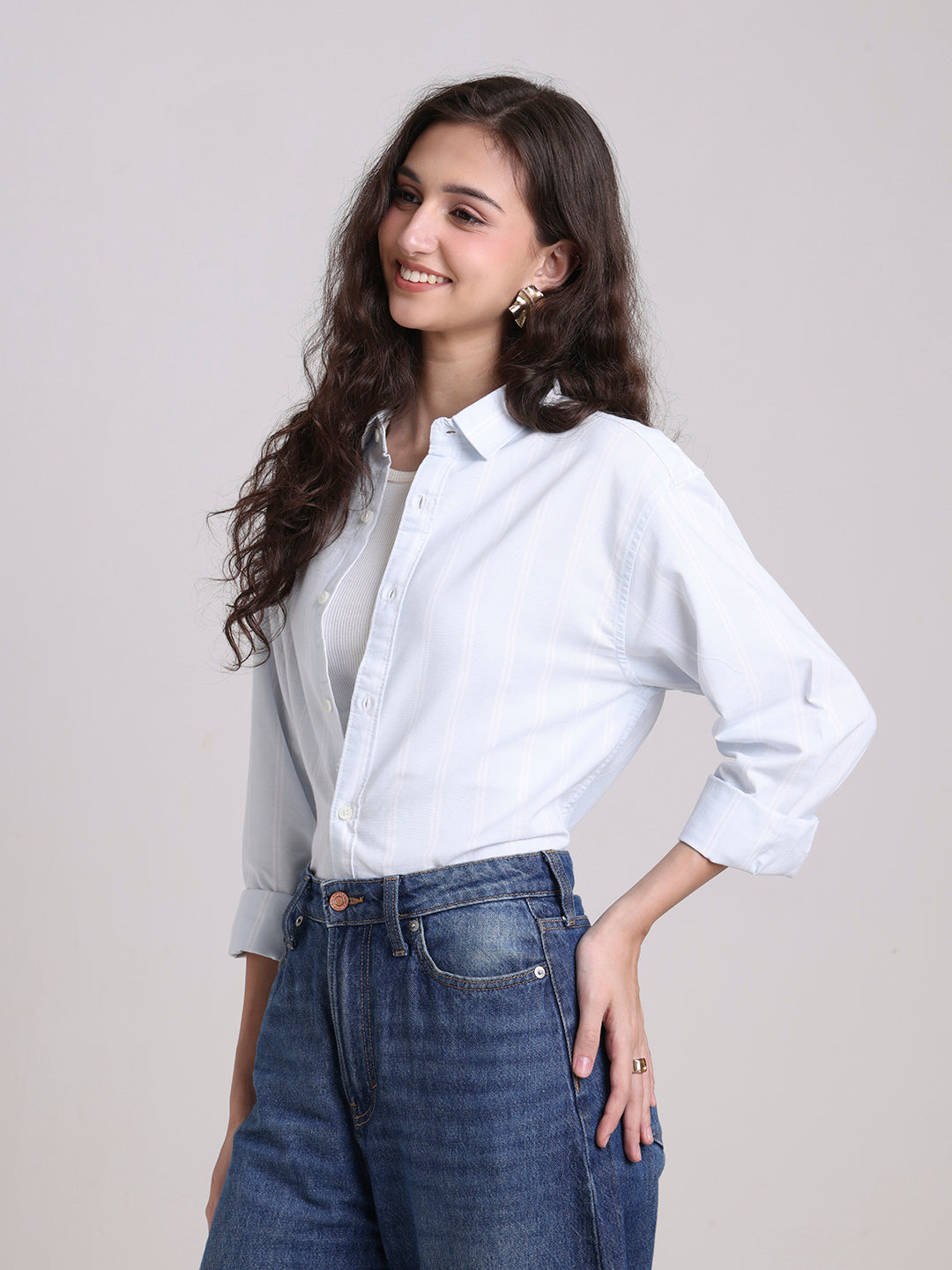 Sky Blue Oxford Striped Oversized Shirt
