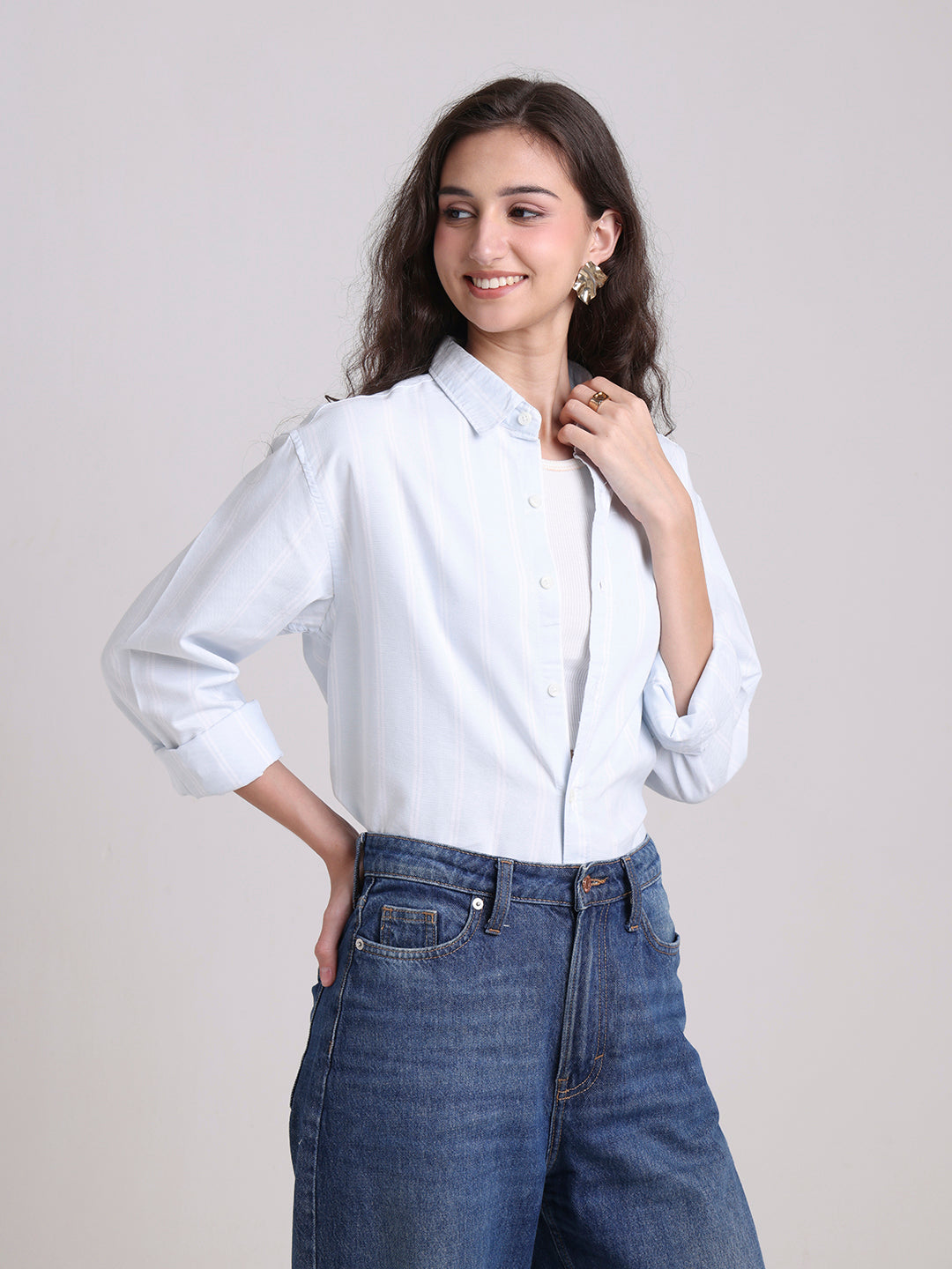 Sky Blue Oxford Striped Oversized Shirt