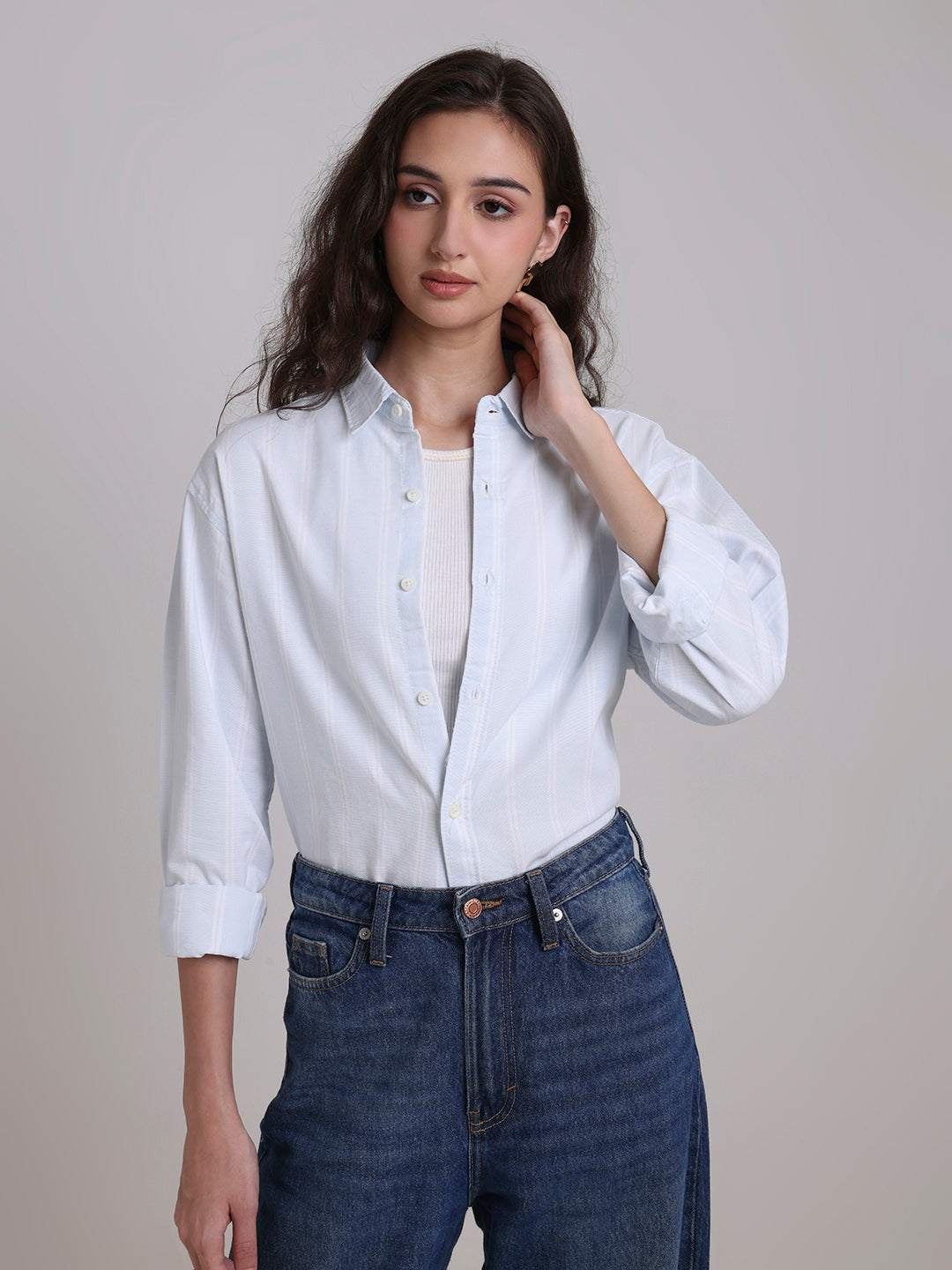 Sky Blue Oxford Striped Oversized Shirt
