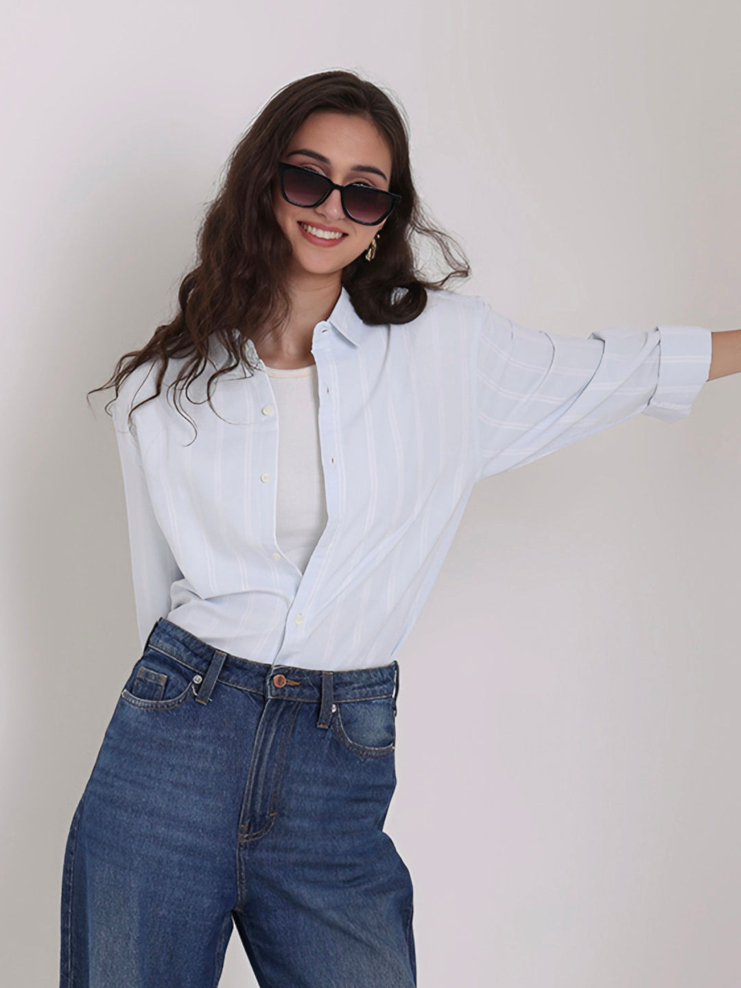 Sky Blue Oxford Striped Oversized Shirt