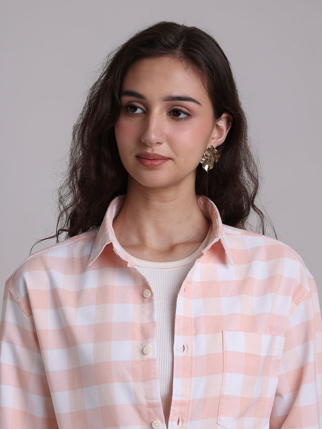 Oxford Peach Checkered Oversized Shirt