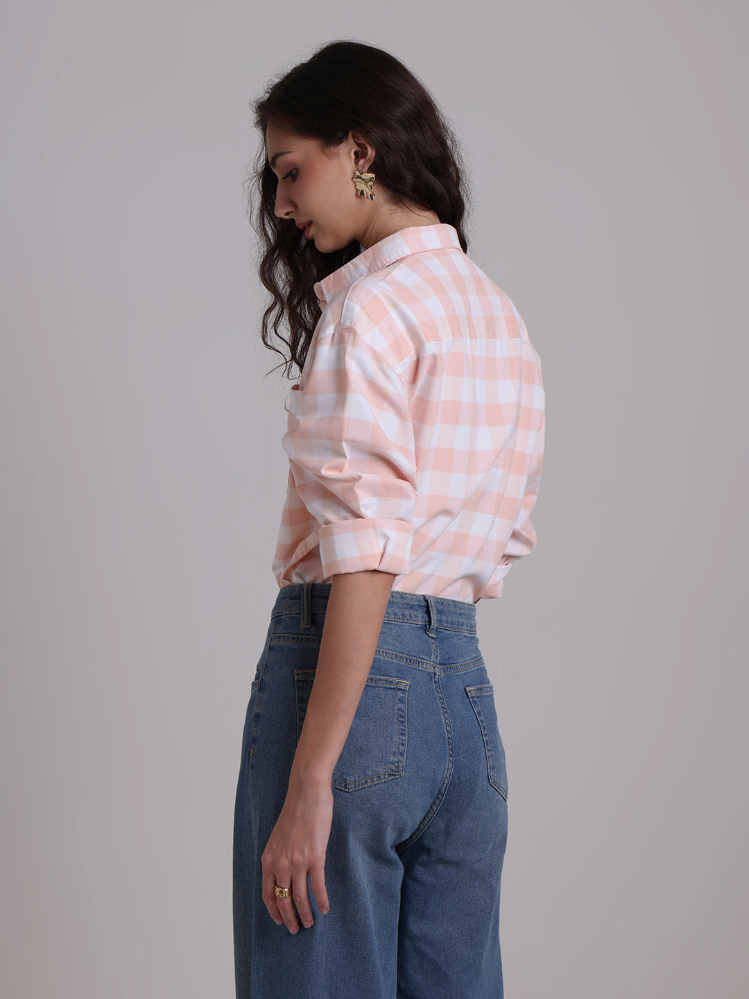 Oxford Peach Checkered Oversized Shirt