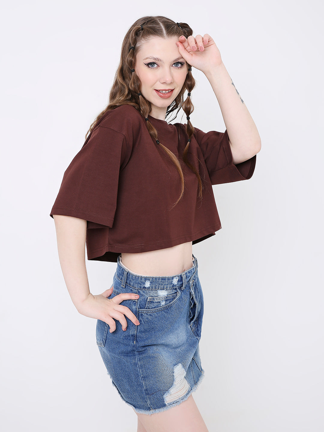 OVERSIZE CROP TOP: BROWN