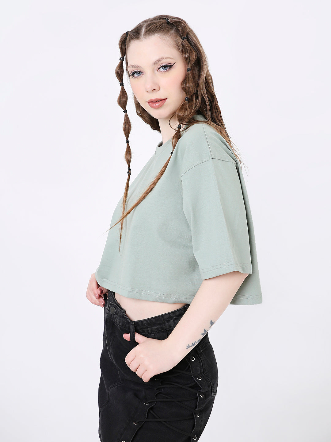 OVERSIZE CROP TOP: SAGE GREEN