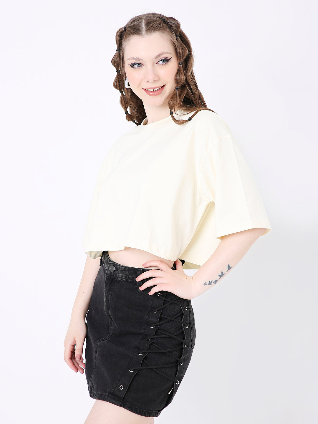 OVERSIZE BASIC OFF WHITE CROP TOP