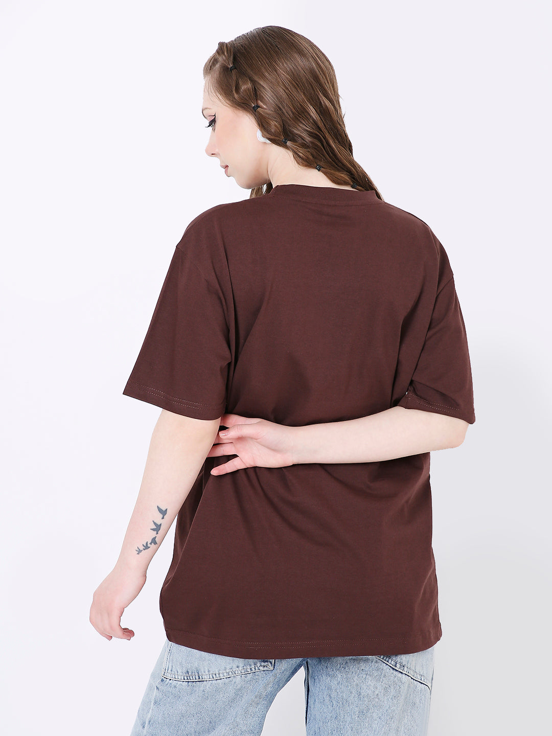 RELAXED FIT BROWN SOLID TSHIRT