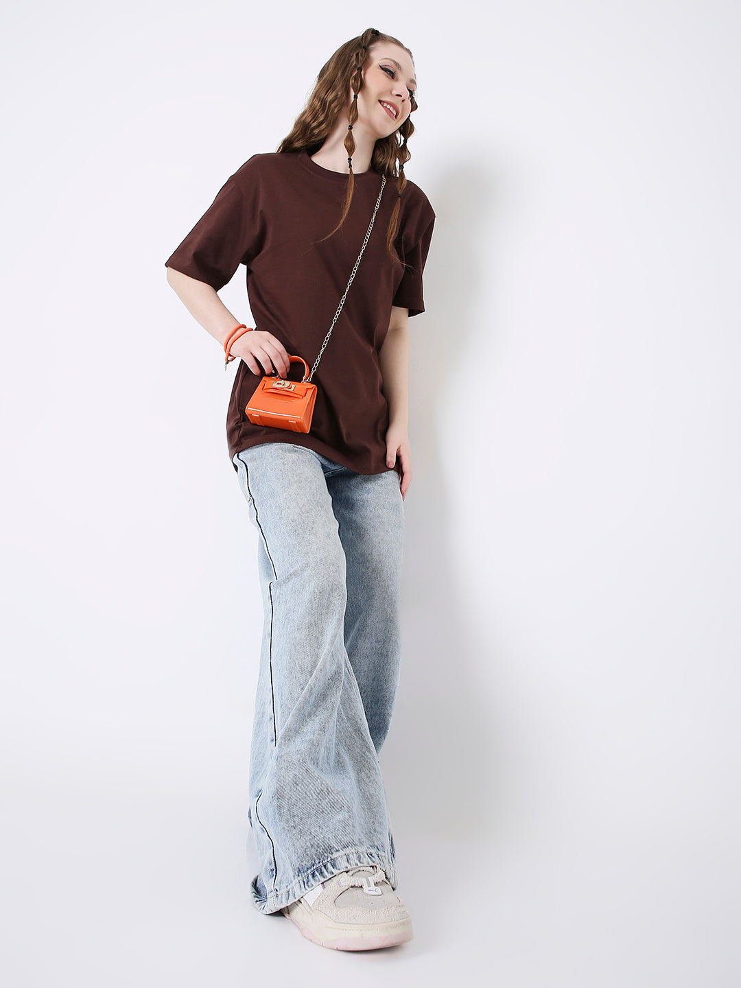 RELAXED FIT BROWN SOLID TSHIRT