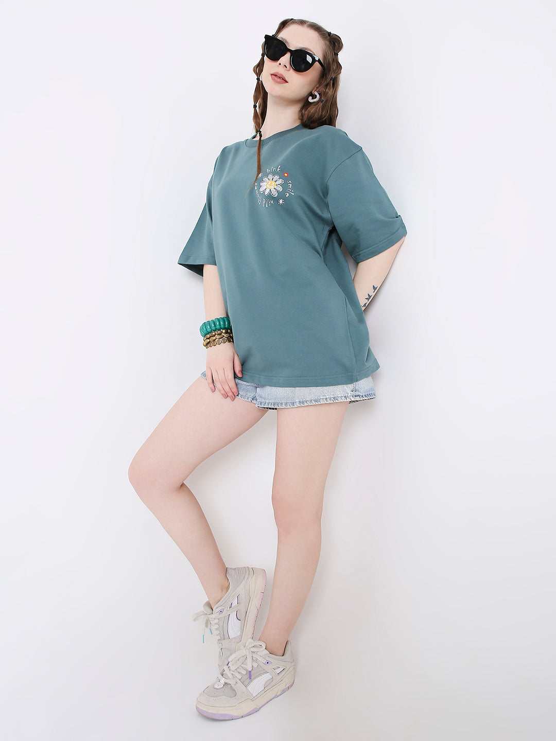 OVERSIZE SAPPHIRE BLUE PRINTED TSHIRT