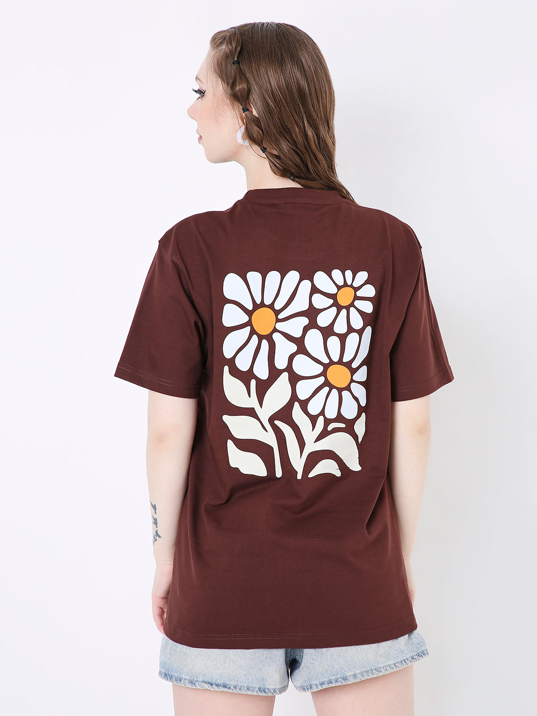 RELAXED FIT BROWN PRINTED TSHIRT