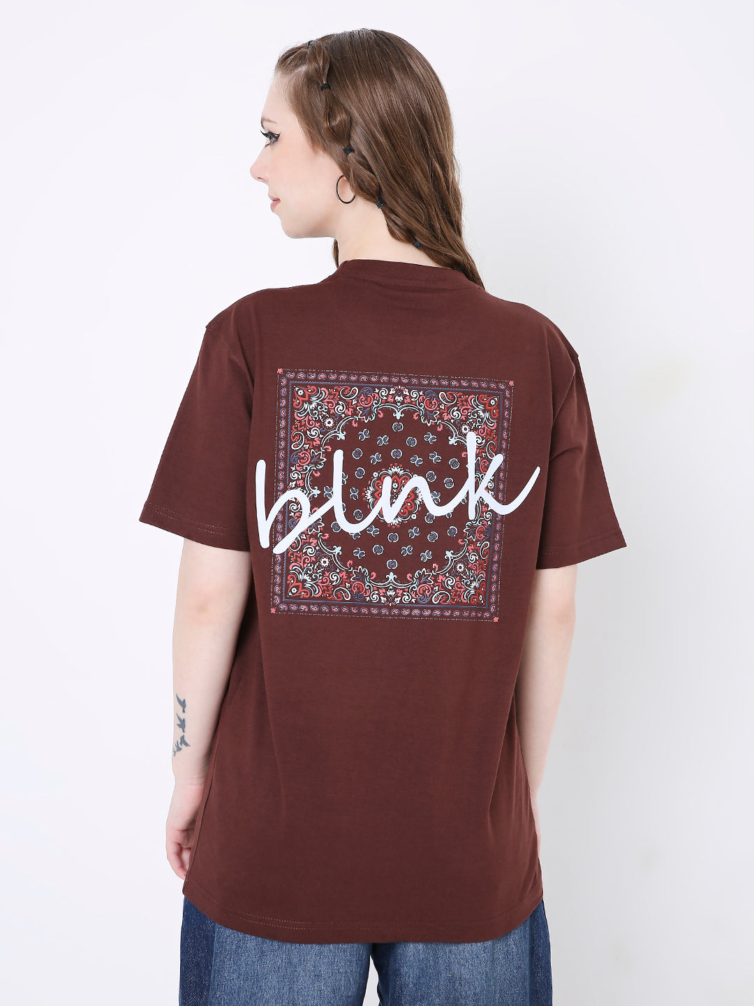 RELAXED FIT BROWN PRINTED TSHIRT