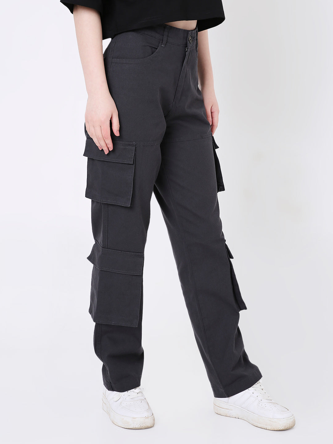 UNISEX 8 POCKET DARK GREY CARGO PANTS