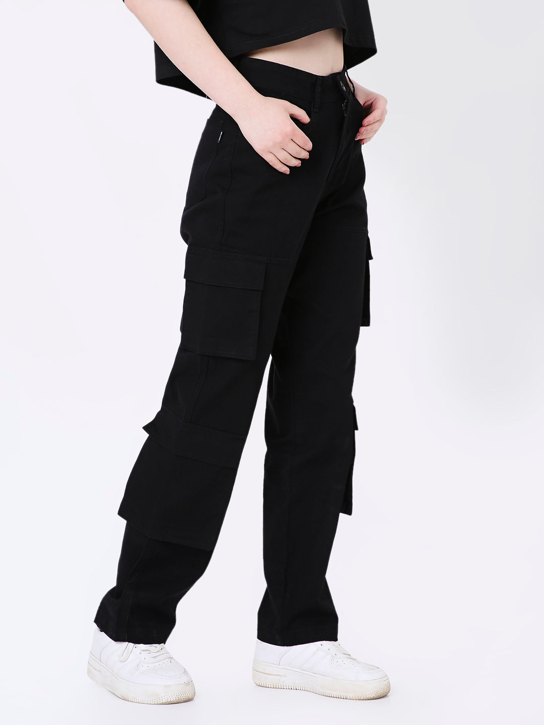 UNISEX 8 POCKET BLACK CARGO PANTS