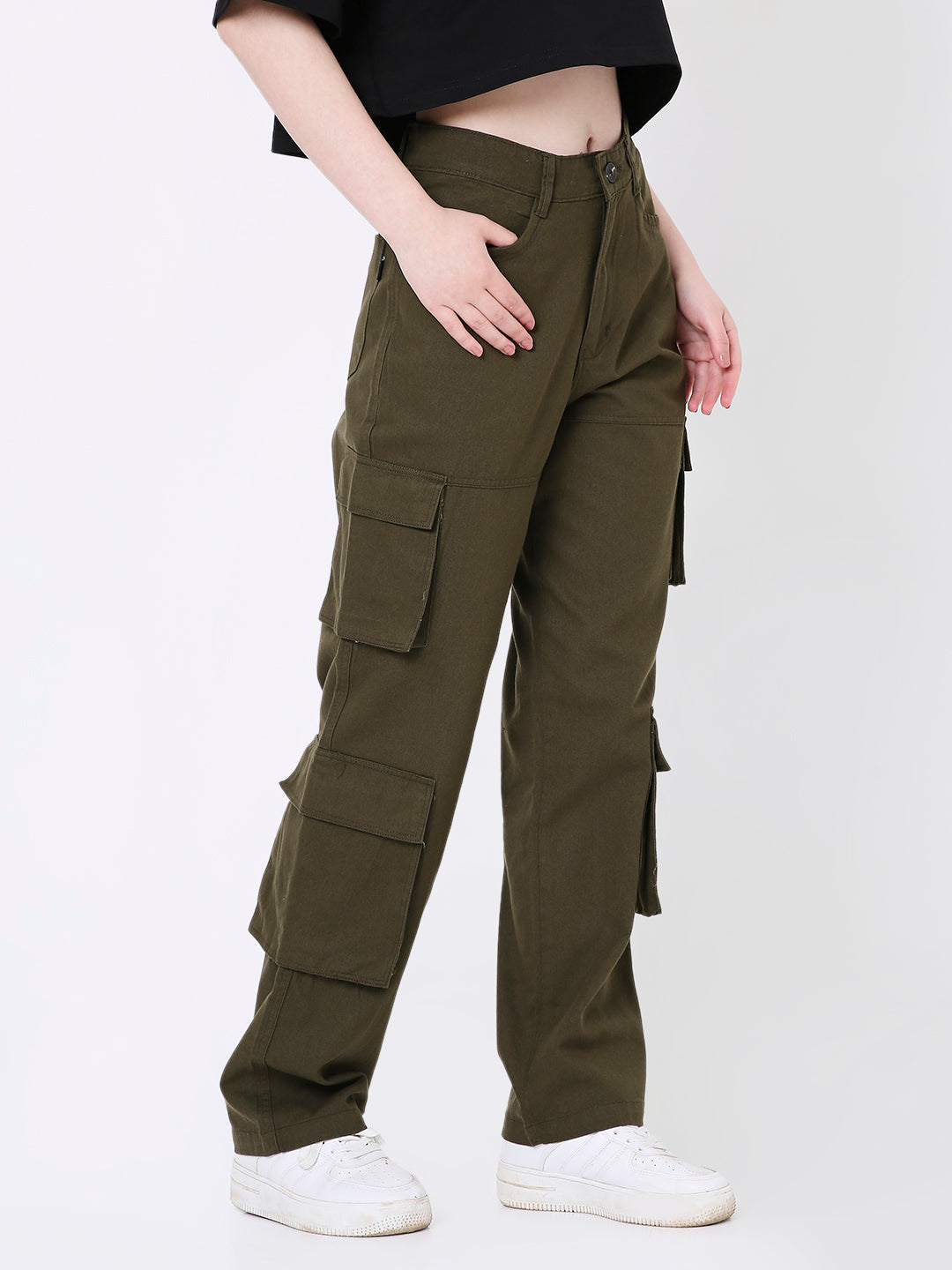 UNISEX 8 POCKET OLIVE GREEN CARGO PANTS