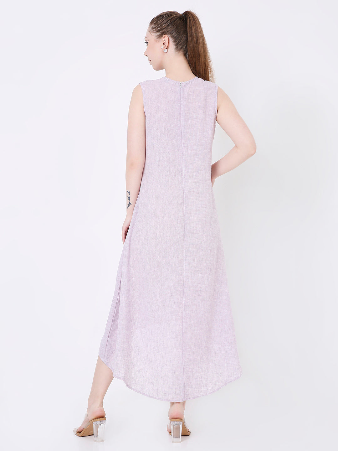 LAVENDER SLEEVELESS HIGH-LOW MIDI DRESS