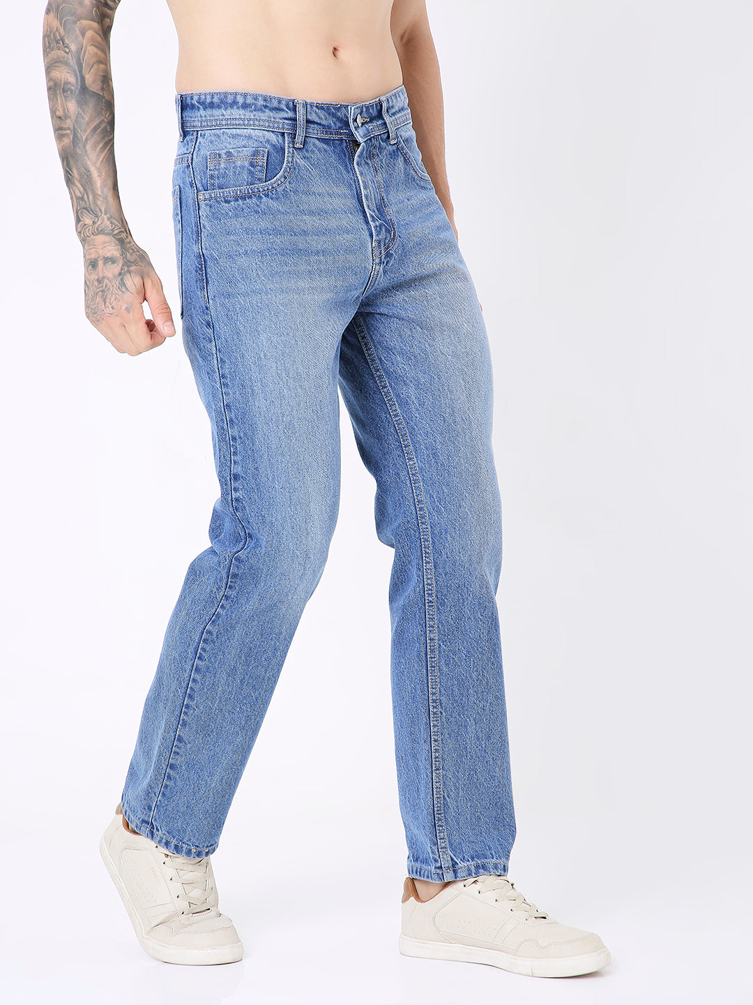 MEN CLASSIC MID BLUE WASH WITH LIGHT FADE STRAIGHT-LEG DENIM JEANS
