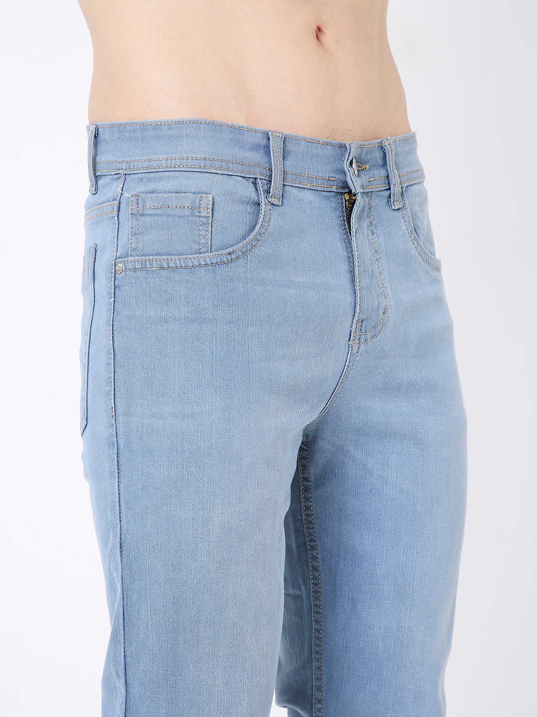 MEN MID BLUE WASH STRAIGHT FIT DENIM JEANS