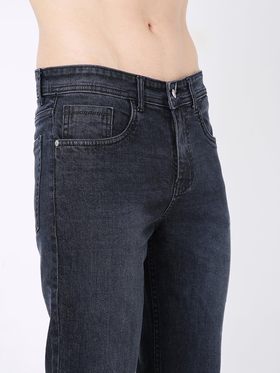 MEN MID BLACK STRAIGHT FIT DENIM JEANS