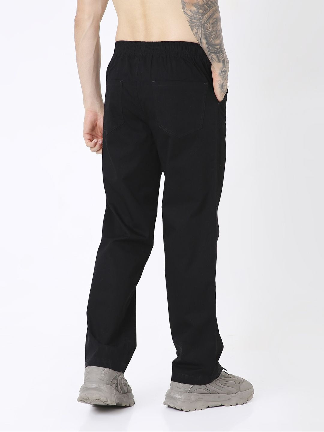 BLACK CLASSIC FIT DRAWSTRING PANTS