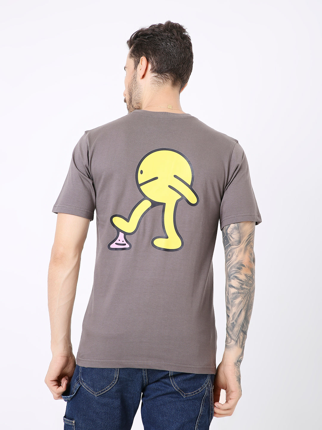 RELAXED FIT STEEL GREY PRINTED TSHIRT