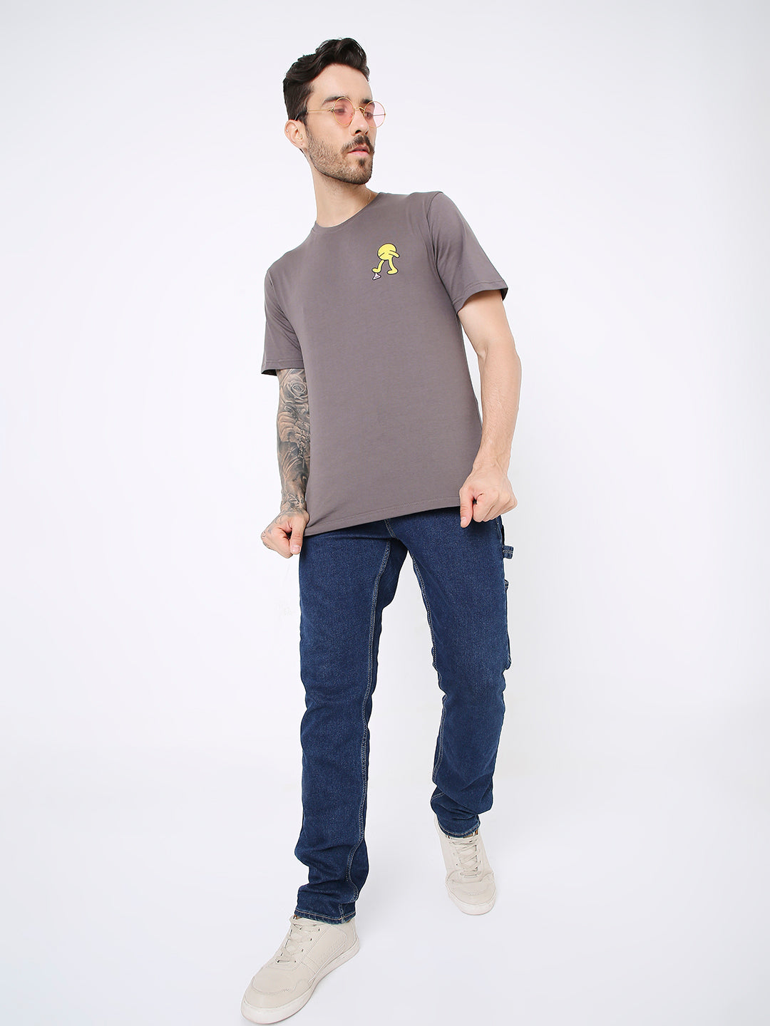RELAXED FIT STEEL GREY PRINTED TSHIRT