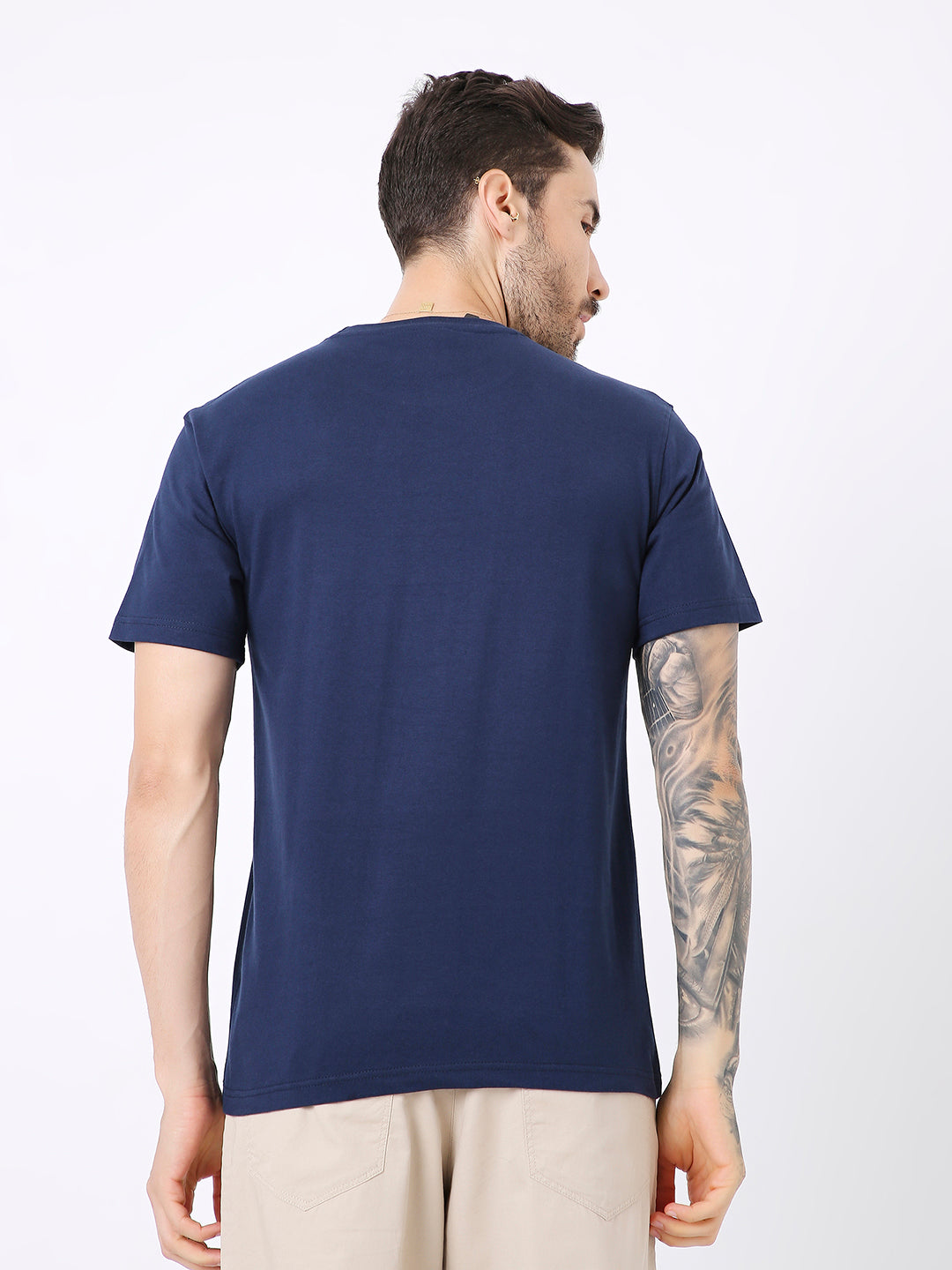 RELAXED FIT NAVY BLUE PRINTED TSHIRT