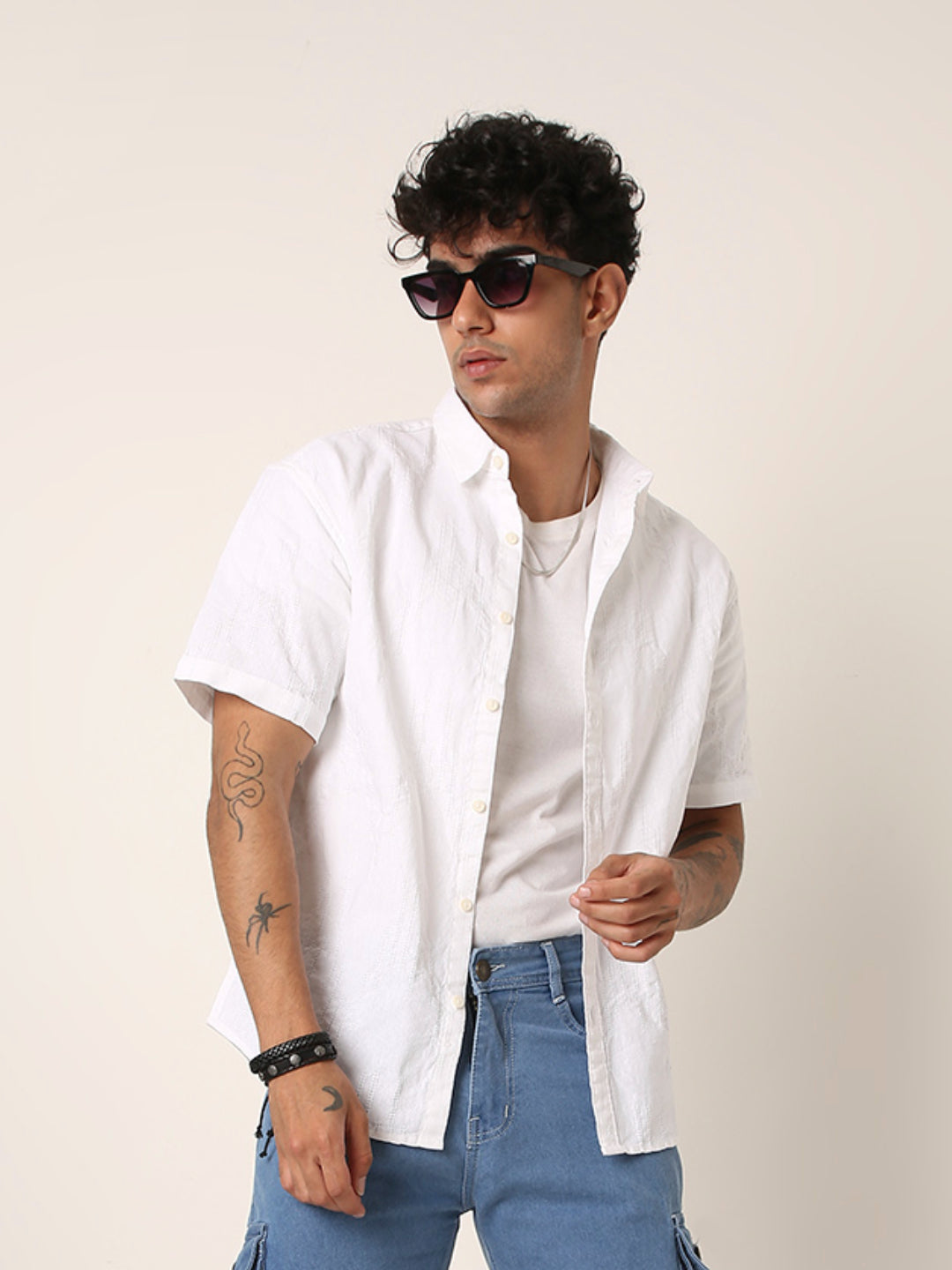 WHITE STRUCTURED PURE COTTON  SHIRT
